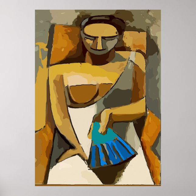 Affiche Femme avec ventilateur bleu, ajouter du texte (Devant)