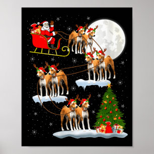 Affiche Femme Basenji Chien Père Noël Traîneau Volant Drôl