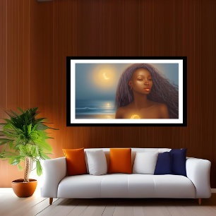 Affiche Femme Belle Ethnique Plage clair de lune océan 4