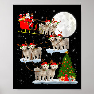 Affiche Femme Bichon Frise Chien Père Noël Traîneau Volant