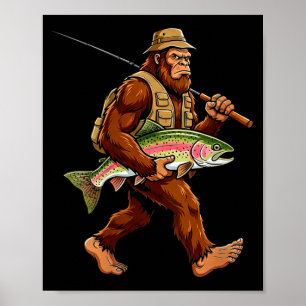 Affiche Femme Bigfoot Sasquatch Truite Arc-en-ciel Poisson
