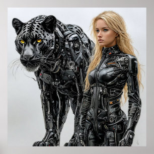 Affiche Femme blonde en combinaison de latex noir