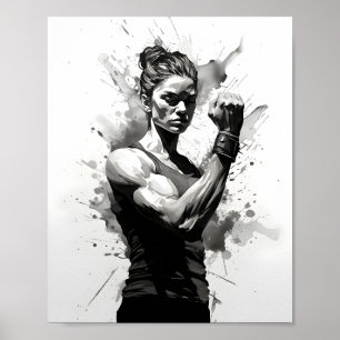Affiche Femme Bodybuilder Flexing Muscles Fitness Girl
