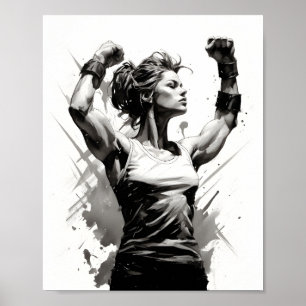 Affiche Femme Bodybuilder Flexing Muscles Fitness Girl