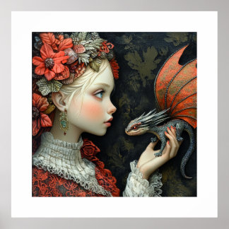 Affiche Femme bohème avec un petit dragon dans sa main
