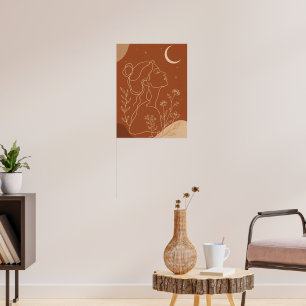 Affiche Femme Bohème Céleste en Dessin au Trait avec Lune