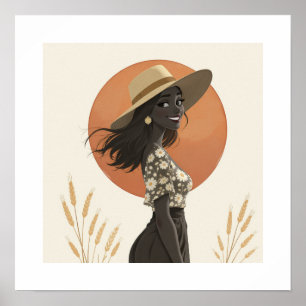 Affiche Femme Bohème Minimaliste Chapeau de Paille Aesthet
