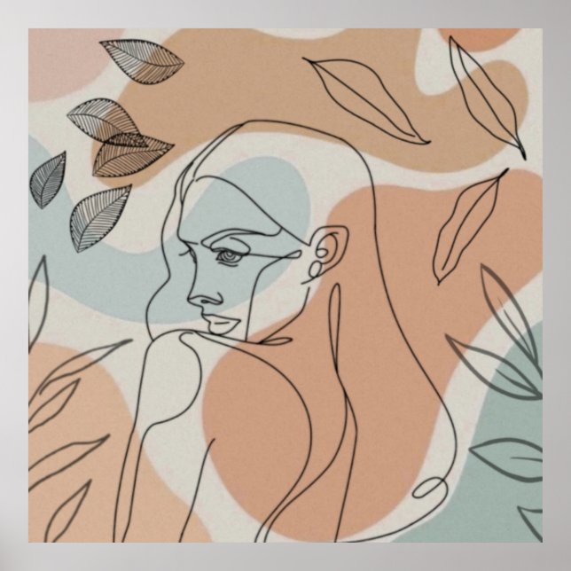Affiche Femme boho en art de ligne (Devant)