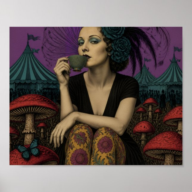 Affiche Femme boit du thé au cirque (Devant)