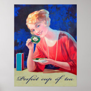 Affiche Femme buvant une tasse de thé parfaite, vintage