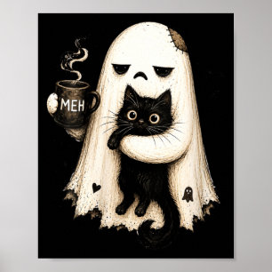 Affiche Femme Chat Fantôme Meh Chat Noir Drôle