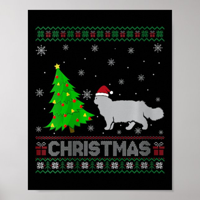 Affiche Femme Chat Perse Xmas Arbre Éclairage Noël laid (Devant)
