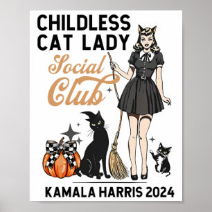 Affiche Femme chatte sans enfants Voter Halloween sorcière
