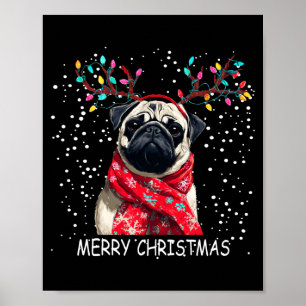 Affiche Femme Chien Carlin Noël Chapeau Santa F Noël Manch