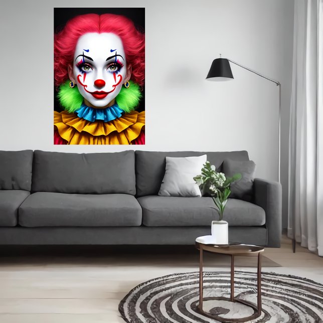 Affiche Femme clown rouge cheveux vert nez rouge | Art AI (Créateur téléchargé)