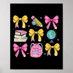Affiche Femme Coquette Rubans à nœud rose Crayon Enseignan