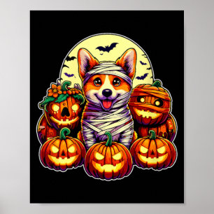 Affiche Femme Corgi Momie Et Citrouilles Halloween Mignon
