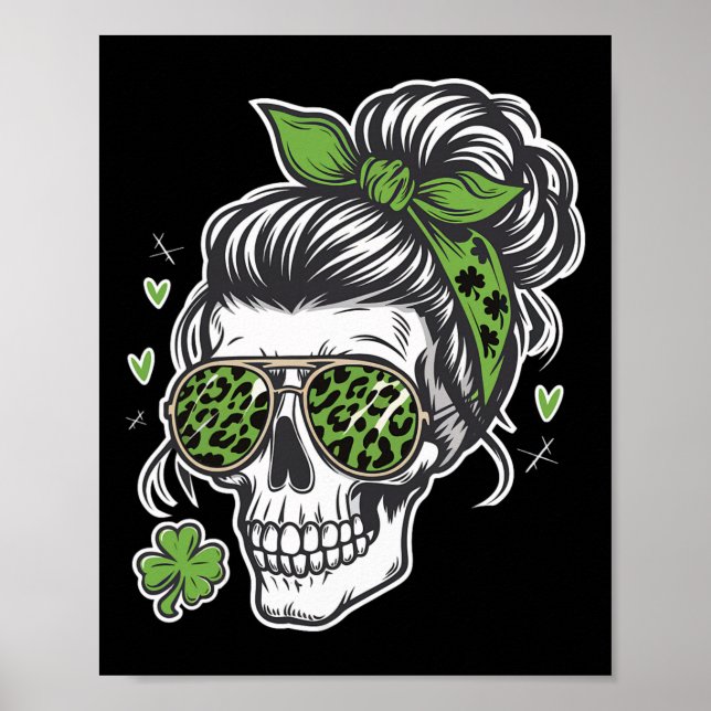 Affiche Femme Crâne St. Patrick Jour Messy Bun  (Devant)