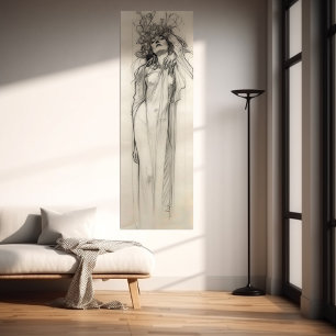 Affiche Femme Crayon Dessin Alphonse Mucha Art Nouveau