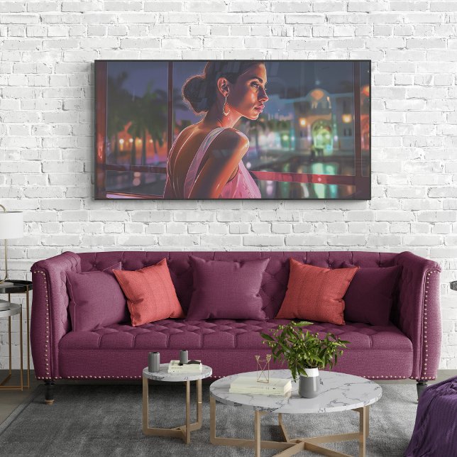 Affiche Femme cubaine regardant par la fenêtre Miami peint (Créateur téléchargé)