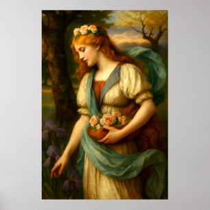 Affiche Femme cueillant des fleurs