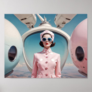 Affiche Femme d'accueil du rétro-futurisme des années 50 e