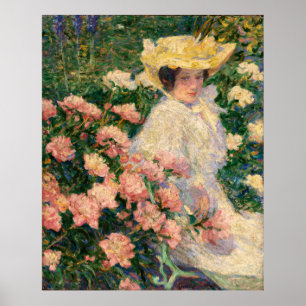 Affiche Femme dans un jardin fleuri