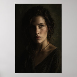 Affiche Femme dans un portrait mural en demi-jour dramatiq