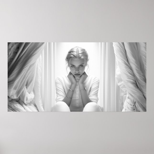 Affiche Femme dans un studio avec le visage dans les mains (Devant)