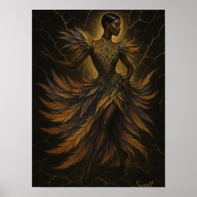 Affiche Femme Danseuse – Art Haute Couture & Plume (Devant)