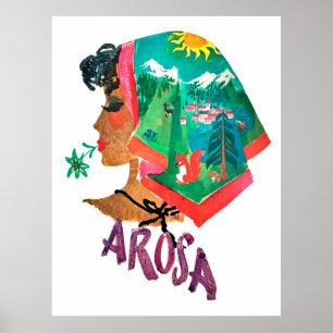 Affiche Femme d'Arosa, Suisse, voyage vintage
