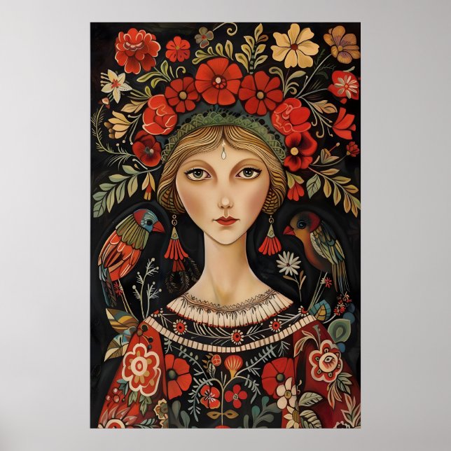 Affiche Femme d'art populaire d'Europe de l'Est vibrante a (Devant)