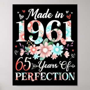 Affiche femme de 65 ans fabriquée en 1961 florale 65e anni