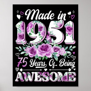 Affiche femme de 75 ans fabriquée en 1951 florale 75e anni