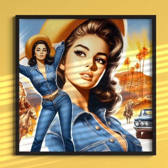 Affiche Femme de campagne en jeans vintage (Créateur téléchargé)
