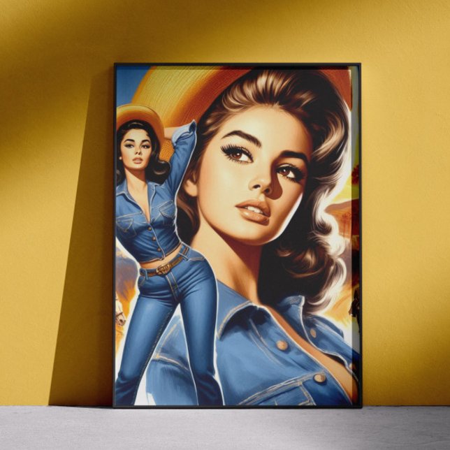 Affiche Femme de campagne en jeans vintage (Créateur téléchargé)