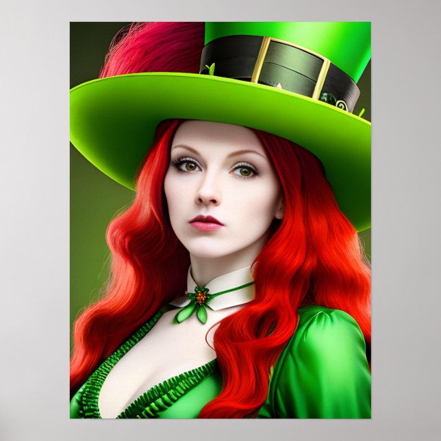 Affiche Femme de la Saint-Patricks dans le Tophat Vert (Devant)