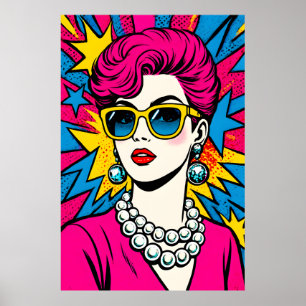 Affiche Femme de l'art pop glamour rétro des années 80 av