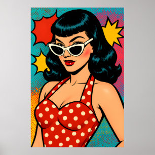 Affiche Femme de l'art pop rétro glamour en lunettes de so