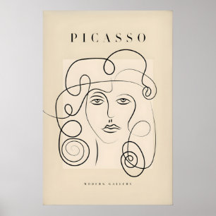 Affiche Femme de Picasso Cheveux Bouclés Ligne Art Abstrai