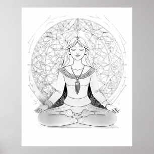 Affiche Femme de yoga en position lotus