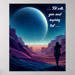 Affiche Femme debout sur un désert regardant la lune