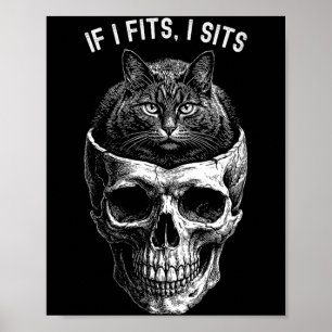 Affiche Femme drôle si ça va je m'assois crâne de chat noi