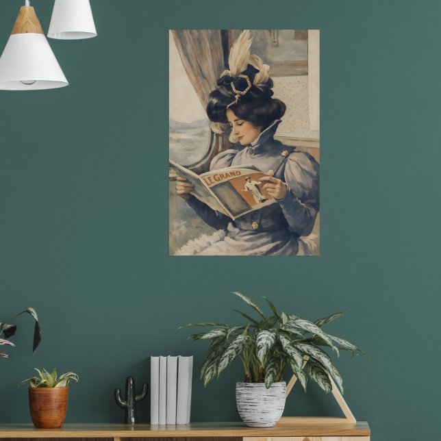 Affiche Femme Édouardienne lisant dans un train, époque an (Salon 1)