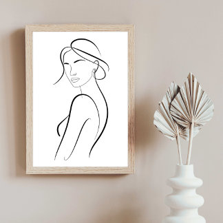 Affiche Femme élégante avec chapeau minimaliste en ligne a