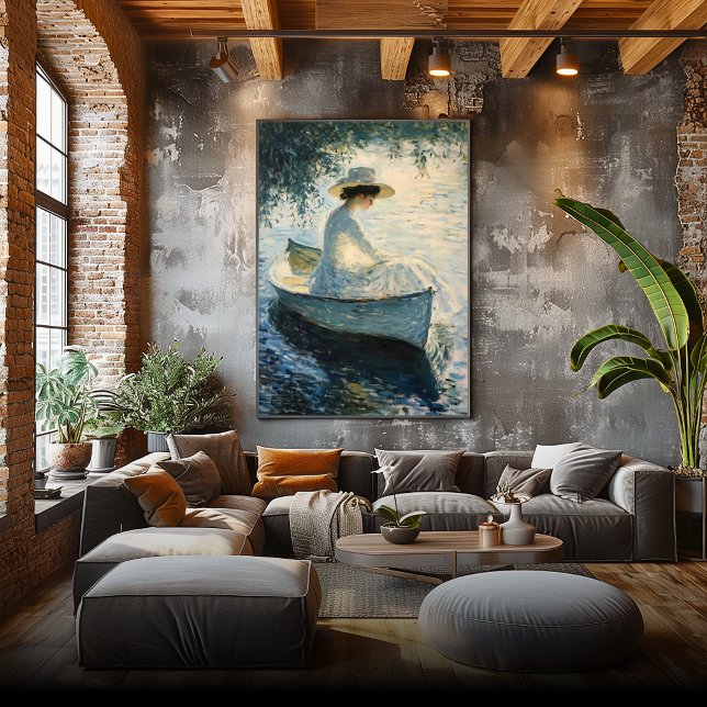 Affiche Femme élégante en bateau à roues au coucher du sol (Créateur téléchargé)