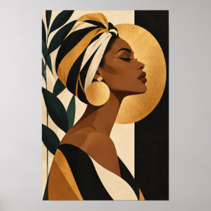 Affiche Femme élégante en coiffure dorée et noire Portrait