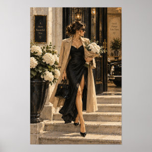 Affiche Femme Élégante en Robe Noire Luxe Fashion Figura