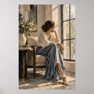 Affiche Femme Élégante Près d'une Fenêtre Ensoleillée Art