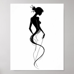 Affiche Femme Élégante Silhouette Art de Ligne Abstrait No